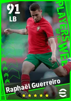 Raphael Guerreiro eFootball 2026 player card — 91 OVR LB