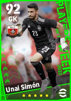Unai Simon eFootball 2026 player card — 92 OVR GK