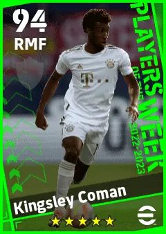 Kingsley Coman eFootball 2026 player card — 94 OVR RMF