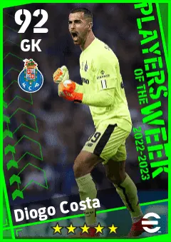 Diogo Costa eFootball 2026 player card — 92 OVR GK