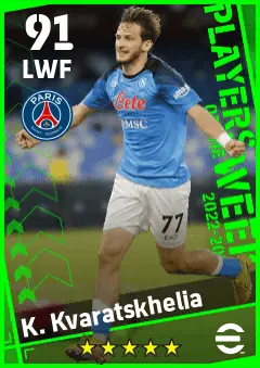 K. Kvaratskhelia eFootball 2026 player card — 91 OVR LWF