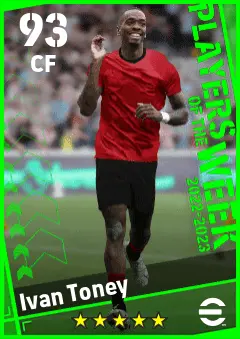 Ivan Toney eFootball 2026 player card — 93 OVR CF