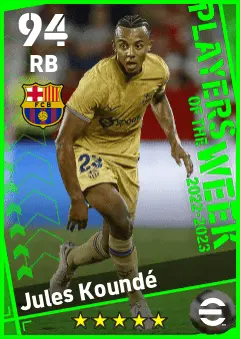 Jules Kounde eFootball 2026 player card — 94 OVR RB