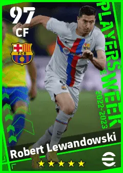 Robert Lewandowski eFootball 2026 player card — 97 OVR CF