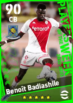 Benoit Badiashile eFootball 2026 player card — 90 OVR CB