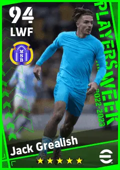 Jack Grealish eFootball 2026 player card — 94 OVR LWF