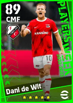 Dani de Wit eFootball 2026 player card — 89 OVR CMF