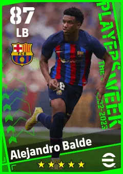 Alejandro Balde eFootball 2026 player card — 87 OVR LB