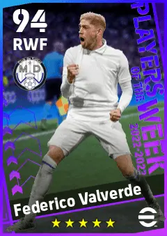 Federico Valverde eFootball 2026 player card — 94 OVR RWF