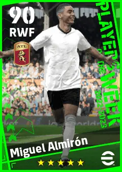 Miguel Almiron eFootball 2026 player card — 90 OVR RWF