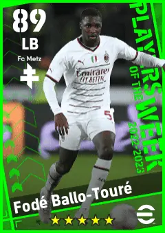 Fode Ballo-Toure eFootball 2026 player card — 89 OVR LB