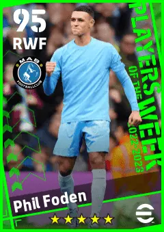 Phil Foden eFootball 2026 player card — 95 OVR RWF