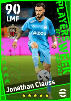 Jonathan Clauss eFootball 2026 player card — 90 OVR LMF