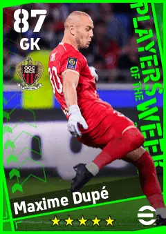 Maxime Dupe eFootball 2026 player card — 87 OVR GK