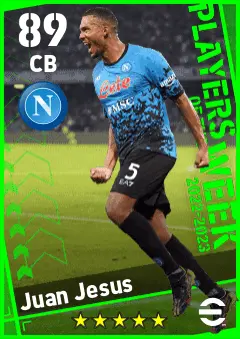 Juan Jesus eFootball 2026 player card — 89 OVR CB