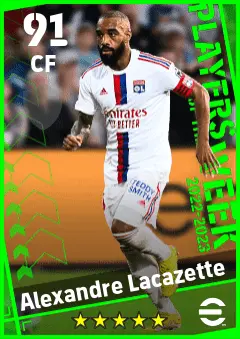 Alexandre Lacazette eFootball 2026 player card — 91 OVR CF