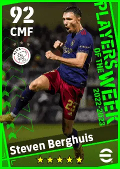 Steven Berghuis eFootball 2026 player card — 92 OVR CMF