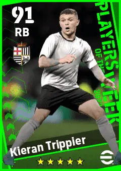 Kieran Trippier eFootball 2026 player card — 91 OVR RB