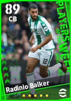 Radinio Balker eFootball 2026 player card — 89 OVR CB