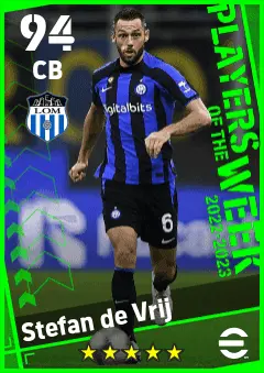 Stefan de Vrij eFootball 2026 player card — 94 OVR CB