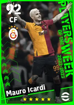 Mauro Icardi eFootball 2026 player card — 92 OVR CF