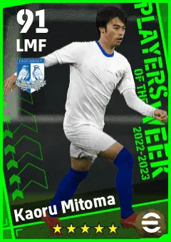 Kaoru Mitoma eFootball 2026 player card — 91 OVR LMF