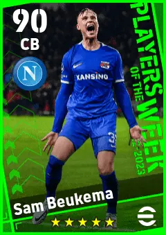 Sam Beukema eFootball 2026 player card — 90 OVR CB