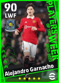 Alejandro Garnacho eFootball 2026 player card — 90 OVR LWF