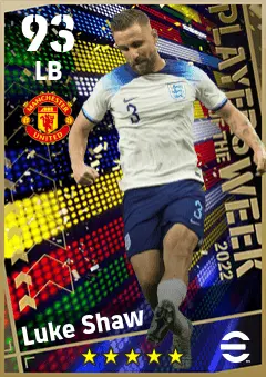 Luke Shaw eFootball 2026 player card — 93 OVR LB