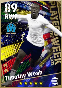 Timothy Weah eFootball 2026 player card — 89 OVR RWF