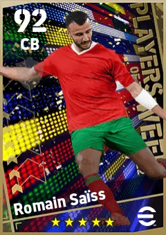 Romain Saiss eFootball 2026 player card — 92 OVR CB