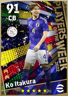 Ko Itakura eFootball 2026 player card — 91 OVR CB