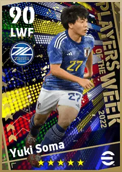 Yuki Soma eFootball 2026 player card — 90 OVR LWF