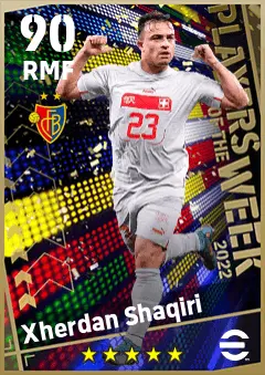 Xherdan Shaqiri eFootball 2026 player card — 90 OVR RMF