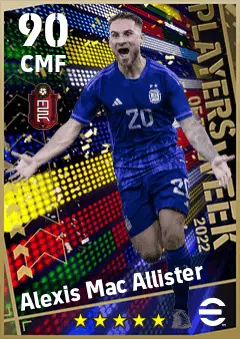 Alexis Mac Allister eFootball 2026 player card — 90 OVR CMF