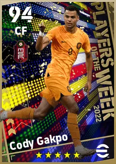 Cody Gakpo eFootball 2026 player card — 94 OVR CF