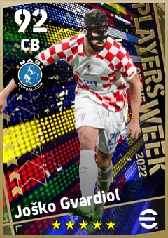 Josko Gvardiol eFootball 2026 player card — 92 OVR CB