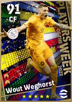 Wout Weghorst eFootball 2026 player card — 91 OVR CF