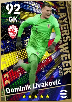 Dominik Livakovic eFootball 2026 player card — 92 OVR GK