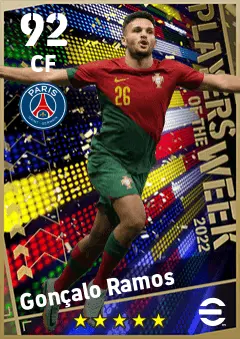 Goncalo Ramos eFootball 2026 player card — 92 OVR CF