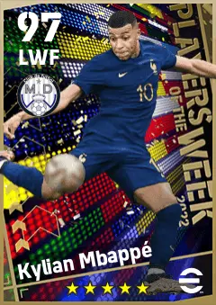 Kylian Mbappe eFootball 2026 player card — 97 OVR LWF