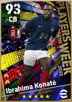 Ibrahima Konate eFootball 2026 player card — 93 OVR CB