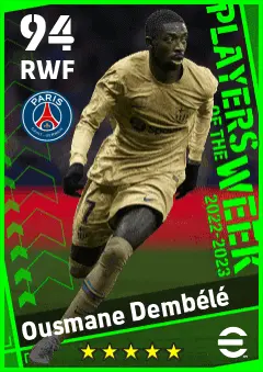 Ousmane Dembele eFootball 2026 player card — 94 OVR RWF