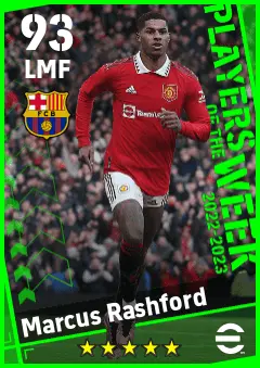 Marcus Rashford eFootball 2026 player card — 93 OVR LMF