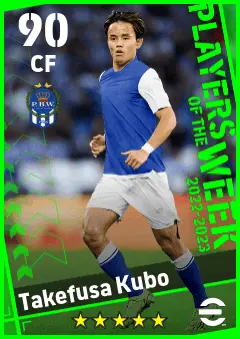 Takefusa Kubo eFootball 2026 player card — 90 OVR CF