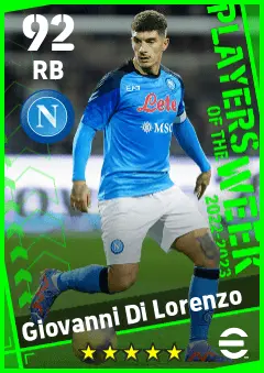 Giovanni Di Lorenzo eFootball 2026 player card — 92 OVR RB