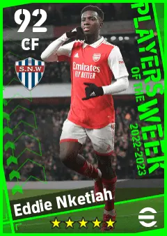 Eddie Nketiah eFootball 2026 player card — 92 OVR CF