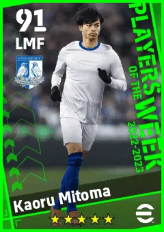 Kaoru Mitoma eFootball 2026 player card — 91 OVR LMF