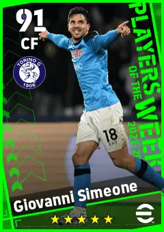 Giovanni Simeone eFootball 2026 player card — 91 OVR CF