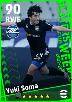 Yuki Soma eFootball 2026 player card — 90 OVR RWF